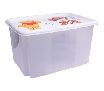 Plastový box Macko Pú, 45l, priehľadný s bielym vekom, 55x39,5x29,5 cm - POSLEDNÉ 3 KS