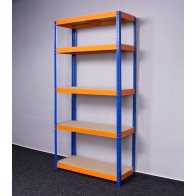 Kovový regál Saturn, 5 políc, 196x100x40 cm, 275 kg, modro oranžový