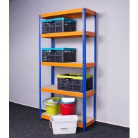 Kovový regál Saturn, 5 políc, 180x120x40 cm, 275 kg, modro oranžový