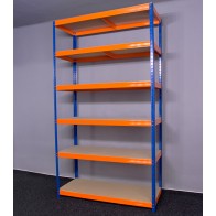 Kovový regál Saturn, 6 políc, 213x120x50 cm, 275kg, modro oranžový