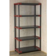 Plastový regál Jupiter s 5 policami, sivočervený, 180x90x46 cm