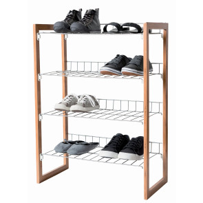 Čtyřpatrový botník Compactor Akira na 12 párů bot, kaučukové dřevo, 59 x 29,5 x 79,5 cm   POSLEDNÍ 1 KS